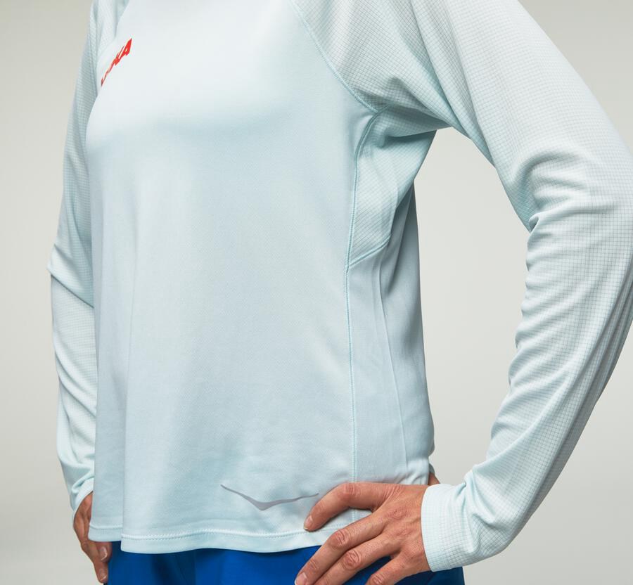 Tops Womens - Hoka One One Performance Long Sleeve - Blue - PQHYZKF-72